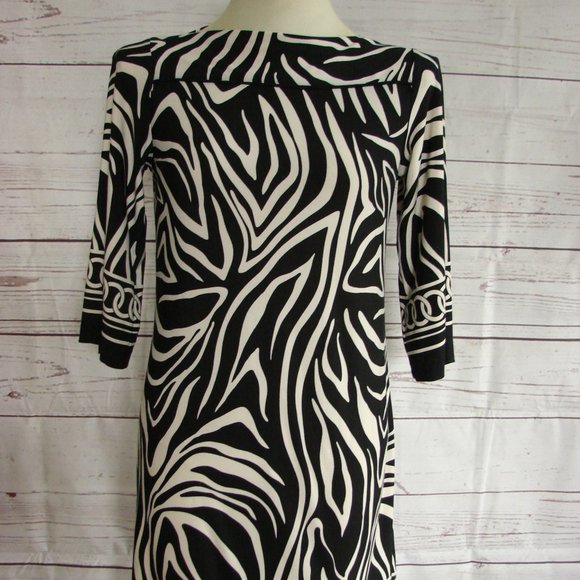 Black White Zebra 3/4 Sleeve Boat Neck Dress 10 - Picture 12 of 14